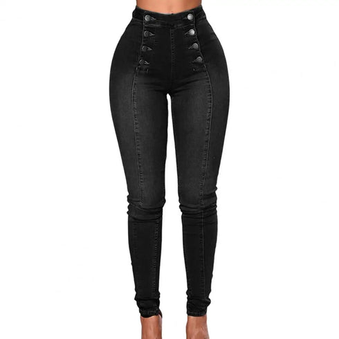 High Waist Buttons Decoration Shaping Women Jeans Streetwear