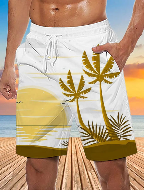 Men's Board Shorts Swim Shorts Drawstring 3D Coconut Tree Beach Shorts