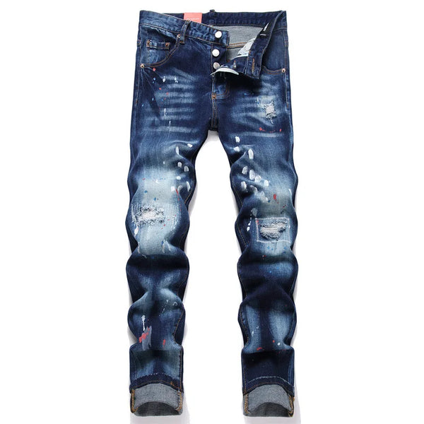 Mens Skinny Jeans Ripped Design Slim Fit Stretch Trousers