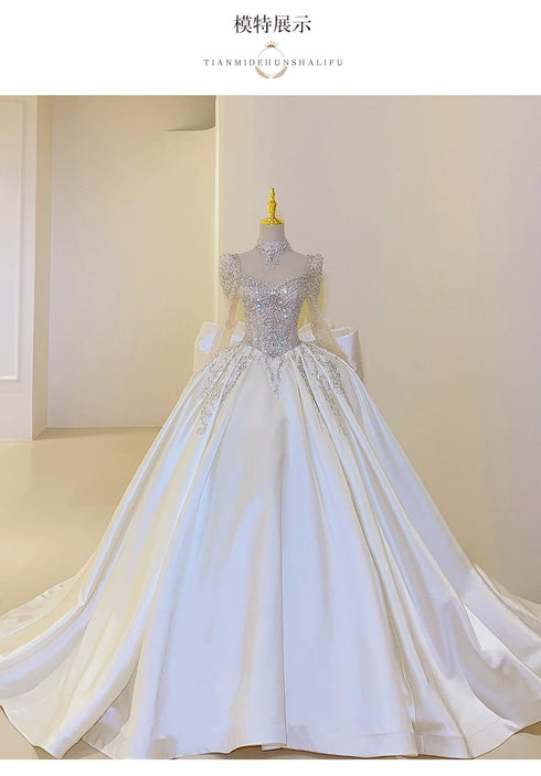 Sweet Square Collar Satin Wedding Dress Plus Size Ball Gown
