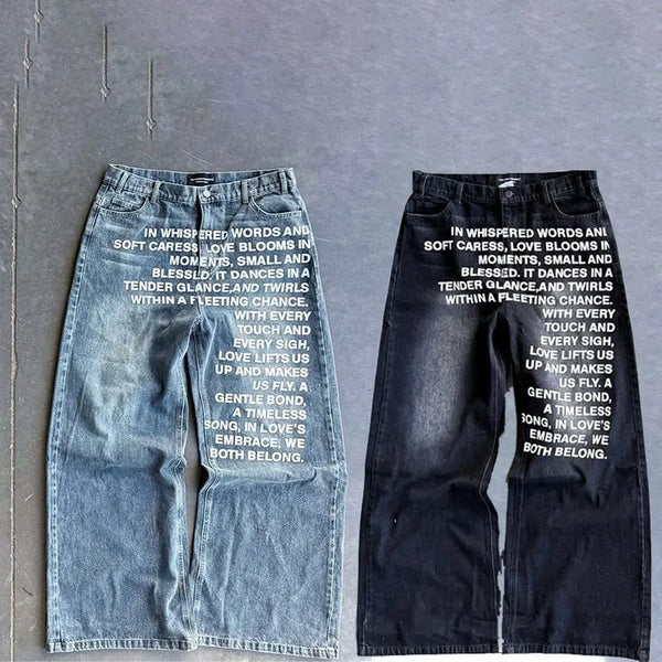 Gothic Harajuku Streetwear Wide Leg Jeans With Letter Pattern