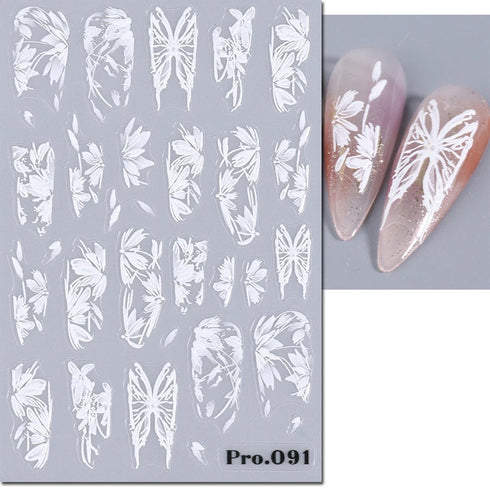5D Embossed Nail Art Stickers - Semi-Transparent White Bowknots Adhesive Sliders for Creative Manicure Decorations and Nail Art Accessories