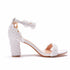 Elegant Pearl Lace Bridal Sandals with 7CM Thick Heels for Women