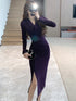 Purpled Elegant Pleated Bodycon Suit Dress for Women Chic Formal Dress