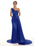Satin Off-Shoulder Backless Pleated Bridesmaid Dress With Sweep Train Elegant Evening Gown