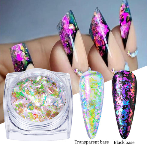 Sparkly Chameleon Nail Glitter Flakes - Irregular Gradient Sequins Powder for Gel Polish Nail Manicure Decoration and DIY Charms