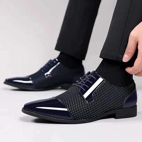 Elegant Lace-Up Oxfords for Men - PU Leather Formal Dress Shoes for Office, Weddings, and Casual Events - Luxury Pointed Toe Style