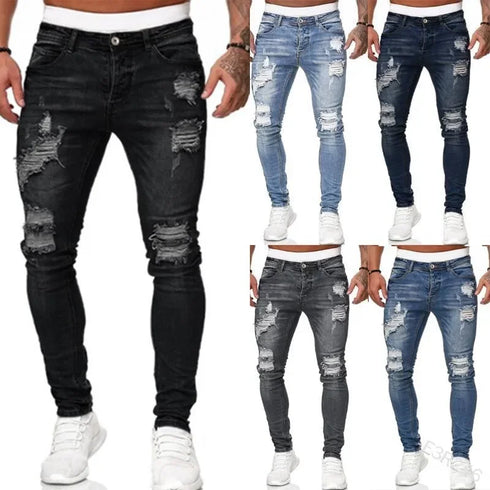 Ripped Slim Fit Denim Distressed Ankle Length Mens Jeans
