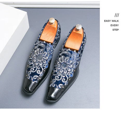 Luxury Patent Leather Loafers for Men - Designer Comfortable Embroidery Shoes Perfect for Wedding and Party, Breathable Formal Dress Footwear in Plus Sizes