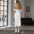 Off-Shoulder Tea-Length Wedding Dress With Sweetheart Neckline Side Slit Sheath Silhouette