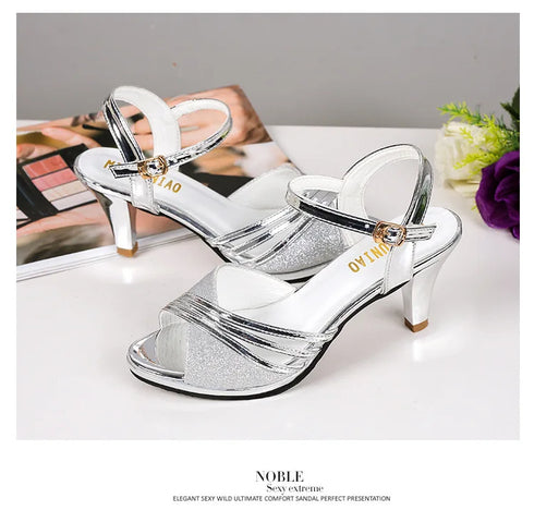 Elegant Bling Peep Toe Sandals for Women – Summer Dress Shoes with Wedge High Heels