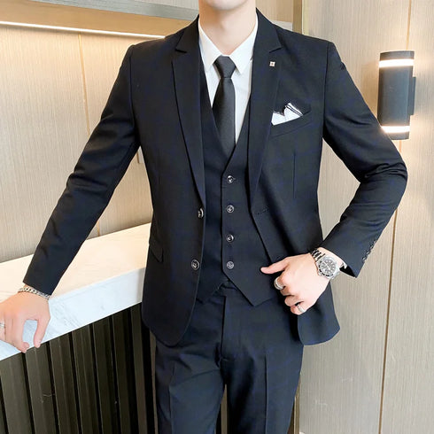 Men's Business Casual Suit Set Blazer Vest Pants Fashionable Slim Fit for Weddings and Work