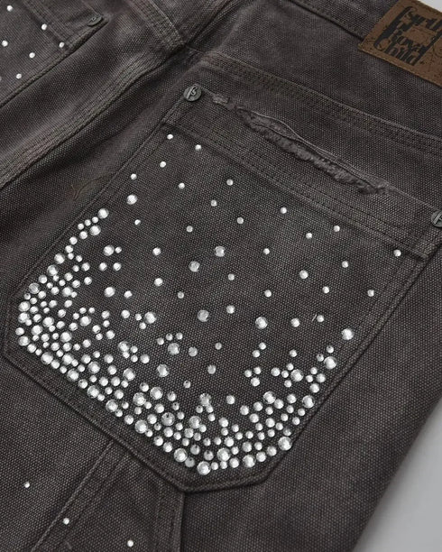 Gothic Trend Rhinestone Pocket Denim Shorts for Men
