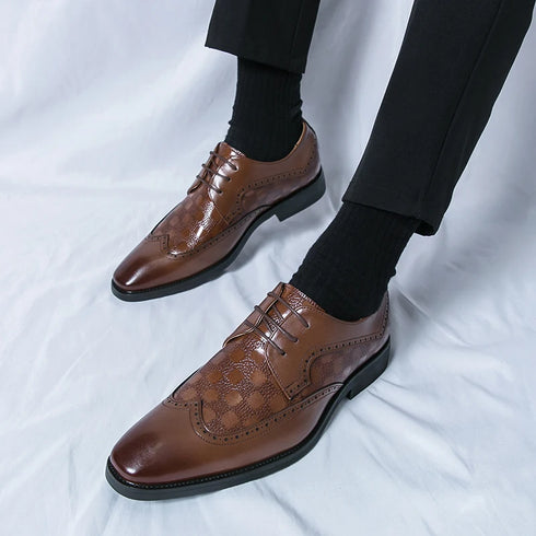 Stylish Brogue Lace-Up Business Formal Shoes for Men – Perfect for Office, Banquet, and Outdoor Parties in Sizes 38-48