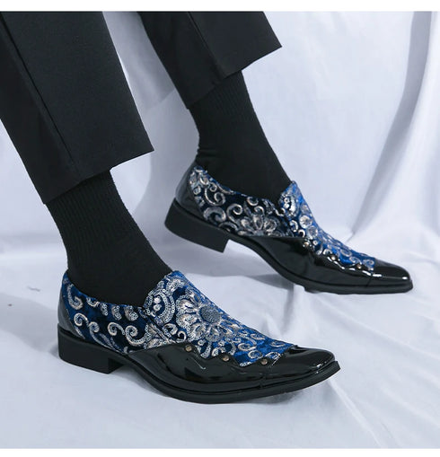 Luxury Patent Leather Loafers for Men - Designer Comfortable Embroidery Shoes Perfect for Wedding and Party, Breathable Formal Dress Footwear in Plus Sizes