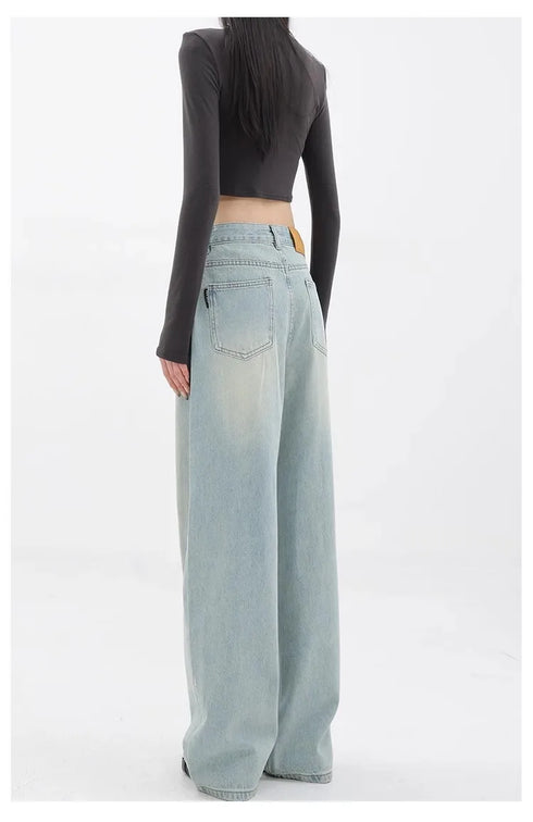 Baggy Straight Denim Pants Women Casual High Waist Vintage Jeans