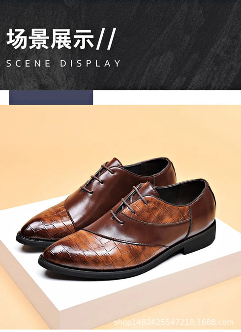 Luxury Handmade Crocodile Skin Derby Shoes for Men - Pointed Toe Lace-up Formal Business Footwear for Office & Career