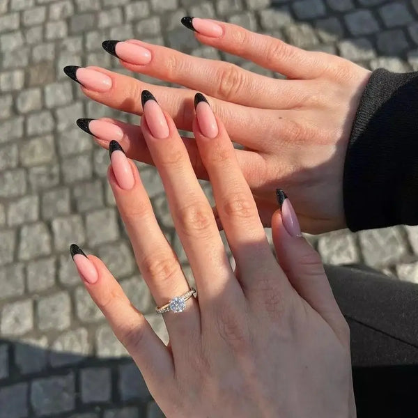 24-Piece Almond French Ballet Style Stiletto False Nails - Full Cover Press-On Acrylic Nail Tips Set