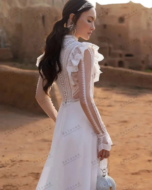 Bohemia Wedding Dresses A-Line Bridal Gowns with Flare Sleeves