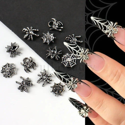 Halloween Spider Nail Art Charms - 3D Alloy Rhinestones for Stylish DIY Manicure and Nail Decor Accessories, Perfect for Gothic Punk and Retro Designs