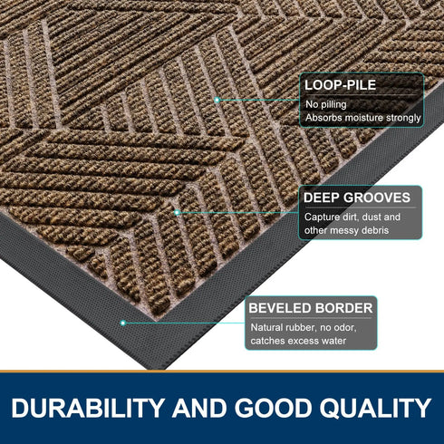 Absorbent Low Profile Entryway Rug Non-Slip Washable Welcome Mat for Heavy Duty Use