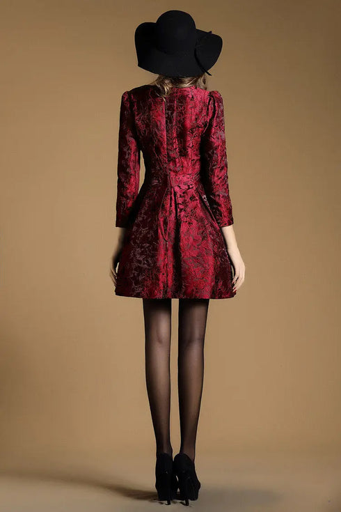 Autumn Long Sleeve Jacquard Dress Casual Party A-line Style