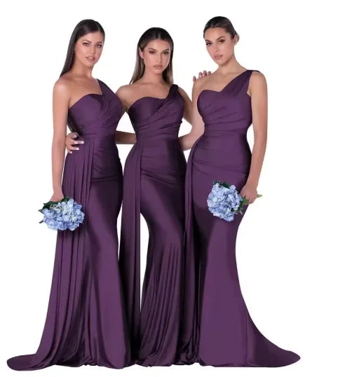 Mermaid Satin Corset Bridesmaid Dress for Wedding Party Gown with Ruched Detailing and Floor Length