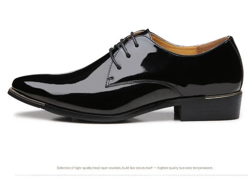 Elegant Oxford Dress Shoes for Men - Luxurious Patent Leather Formal Footwear for Weddings and Office Events, Sizes 38-48, Soft Rubber Outsole and Pointed Toe Design
