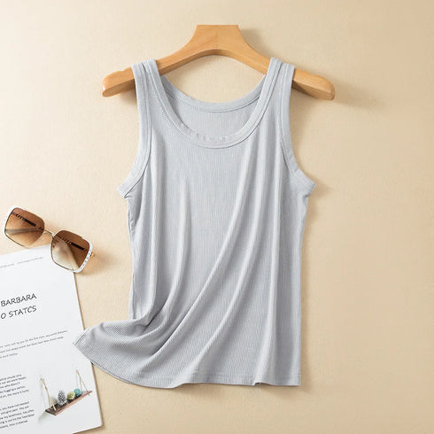 Versatile Solid Color Summer Women's Rib Cotton Tank Tops - Soft Sleeveless Streetwear Tees for Effortless Casual Style, Perfect for All Matching Outfits