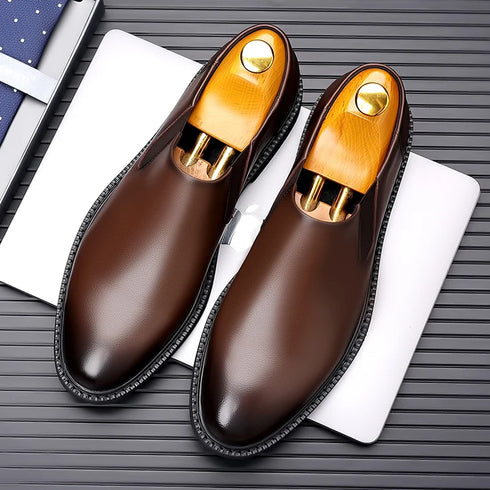 Stylish Men's Oxford Dress Shoes for Business, Weddings, and Office Wear - Elegant Genuine Leather Slip-On Loafers for Casual Occasions