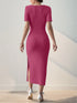 Versatile Summer Slit Dress with Square Neck and Hip-Hugging Skirt