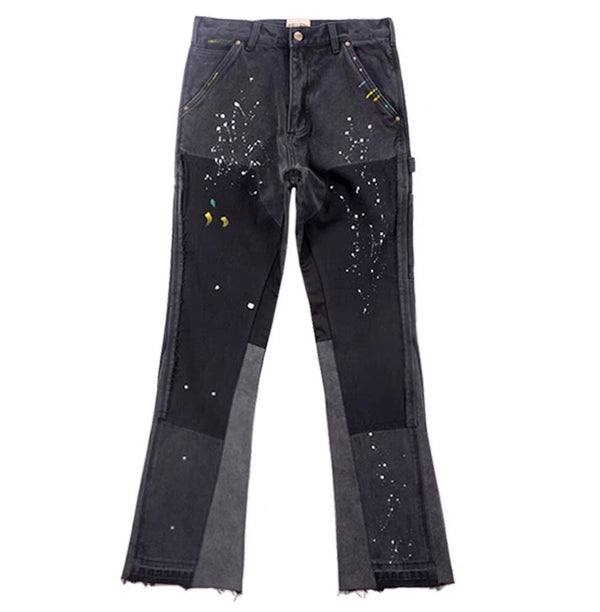 European and American Street Splicing Splash-Ink Jeans for Couples Fashion Micro-Flared Pants