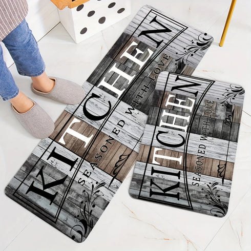 Kitchen Letter Print Area Rug Non-Slip Flannel Carpet Machine Washable for Home Living Room Bedroom