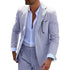 Summer Stripe Men Suit 2 Piece Seersucker Notched Lapel Jacket Pants Casual Blazer Slim Fit