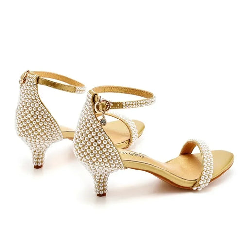 Elegant Beaded Open-Toe Sandals with Thin Heels for Weddings and Parties