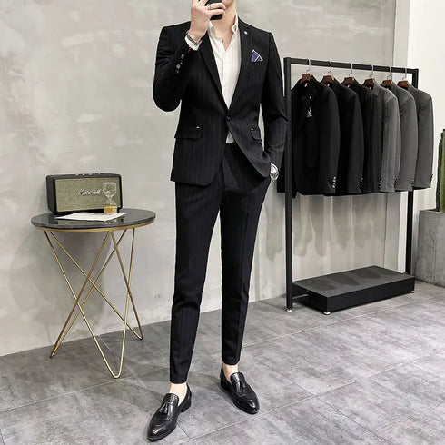 Men's Two-Piece Wedding Suit Business Casual Ensemble with Trousers