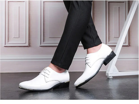 Elegant Oxford Dress Shoes for Men - Luxurious Patent Leather Formal Footwear for Weddings and Office Events, Sizes 38-48, Soft Rubber Outsole and Pointed Toe Design