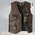 Men's Genuine Cowhide Leather Vest - Slim Fit Multi Pocket Zipper Waistcoat for Spring and Autumn Casual Wear