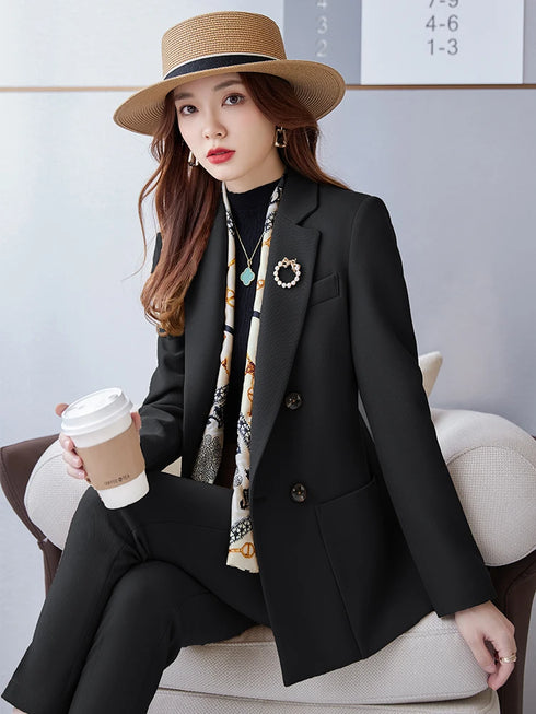 Stylish Women's Formal Pant Suit Set for Office Business Wear - Elegant Blazer and Trouser Ensemble with Pockets, Perfect for Autumn/Winter