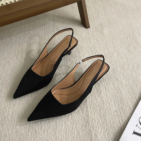 Elegant Pointed Toe Slingback Sandals Low Heel Mules
