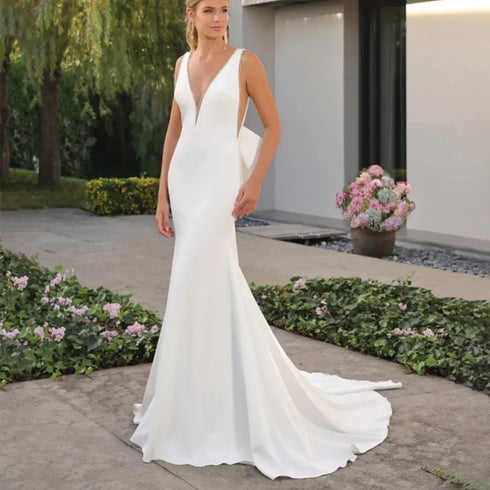 Vintage Sexy V-Neck Beaded Wedding Dresses Mermaid Gowns