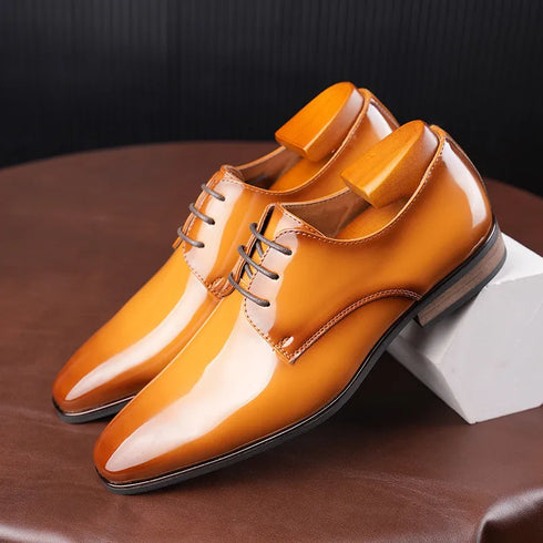 Luxury Designer Men's Oxfords - Lace-Up Patent Leather Pointed Dress Shoes for Formal Occasions and Business Events