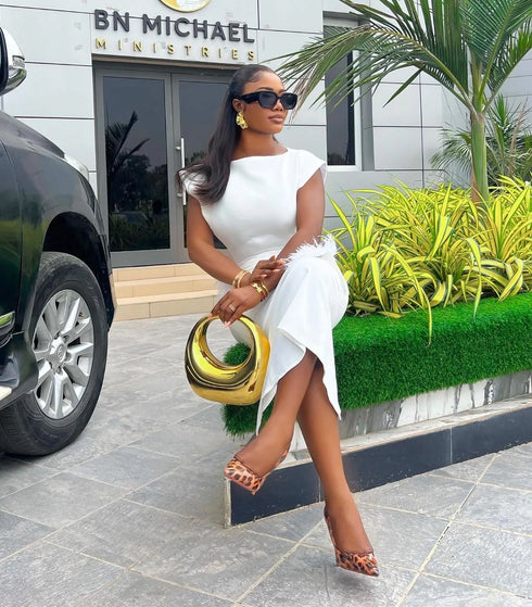 Women Dresses O Neck Pullover Solid Sexy Wrap Office Dress