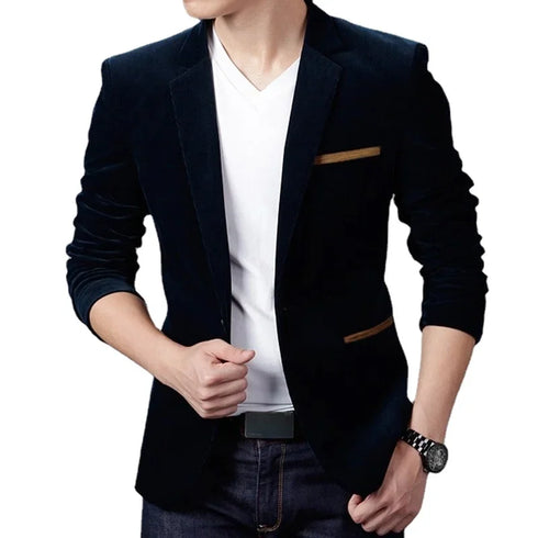 Men's Corduroy Smart Casual Slim Fit Suit Jacket with Single-breasted Design for Spring and Autumn - 4XL