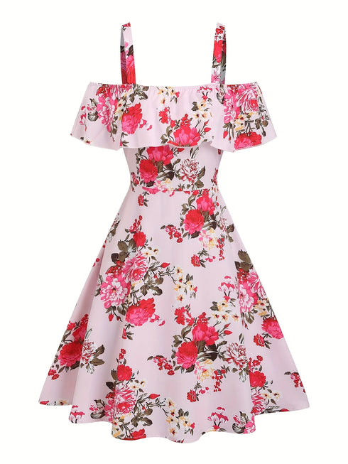 Floral Print Off-Shoulder Ruffle Dress for Women in Spring and Summer Fashion