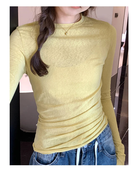Slim Fit Long Sleeve O Neck T Shirt for Women Casual Streetwear Tops