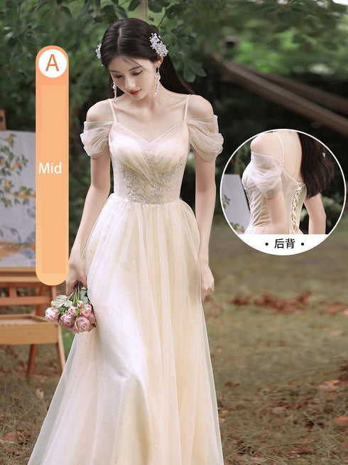 Bridesmaid Dress With Square Neck And Bow Ankle Length Organza With Floral Appliques Bridal Gown Style