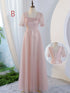 V-Neck Ruched Tulle A-Line Dress With Square Collar And Appliques And Bow Bridesmaid Dress