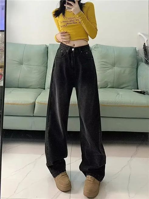 Trendy Vintage Fleece-lined Straight-leg Jeans for Women - Perfect for Autumn/Winter Loose-fit High-waisted Bell Bottoms - Fall Outfits with Jeans Inspiration