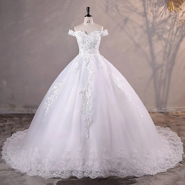 Off The Shoulder Lace Wedding Applique Beading Dress Gown